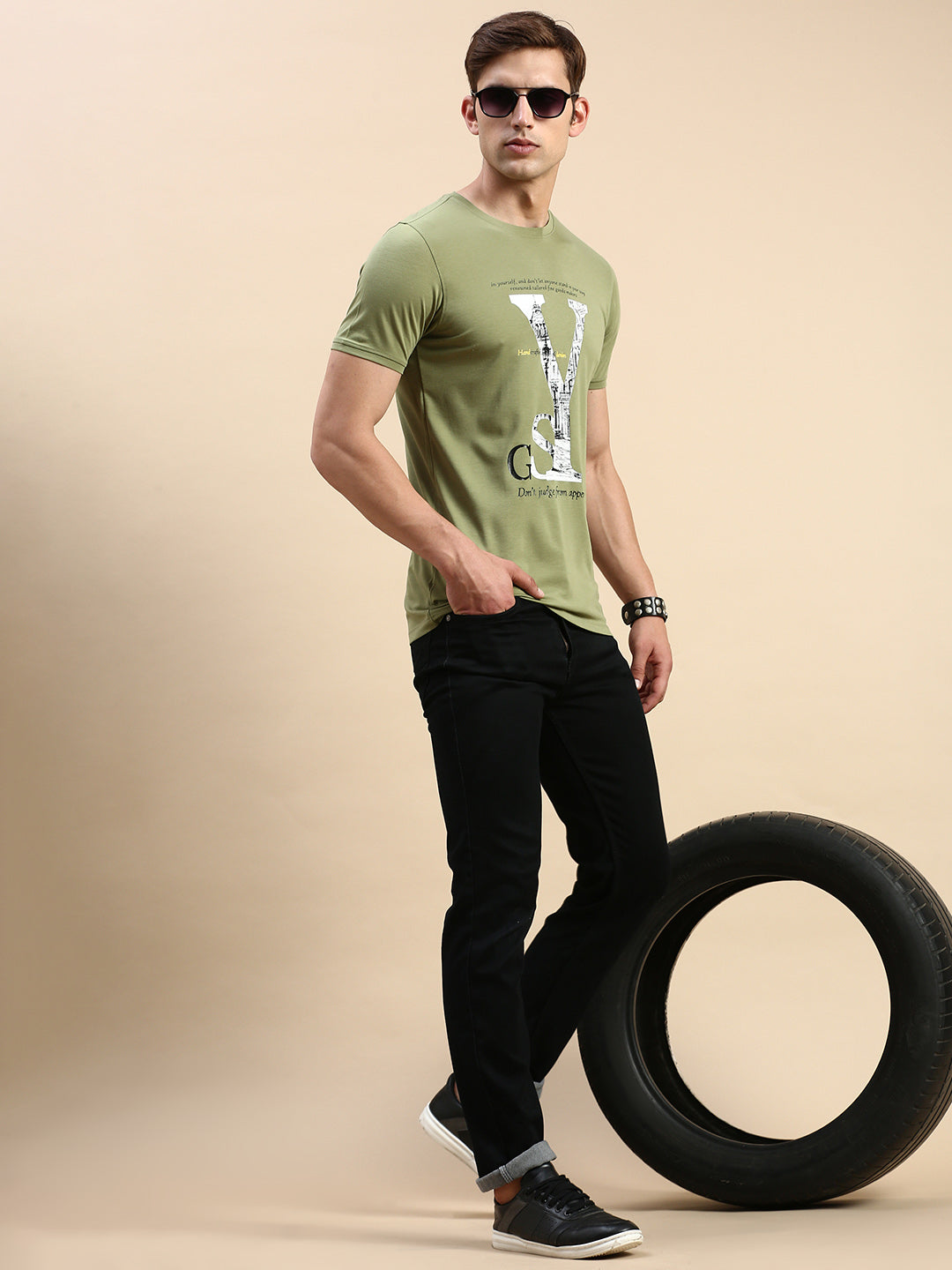 Men Green Printed T Shirt