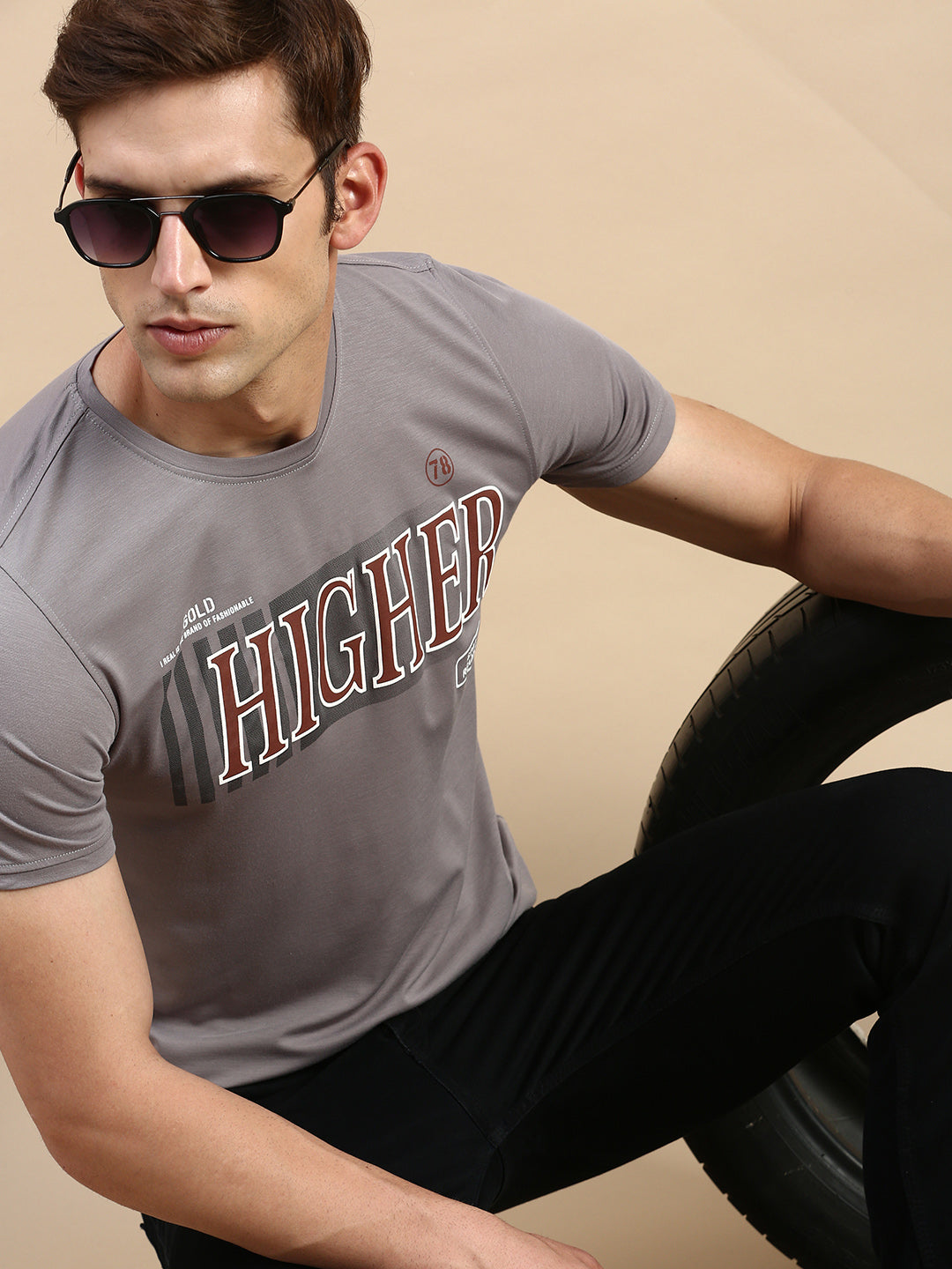 Men Grey Printed T Shirt