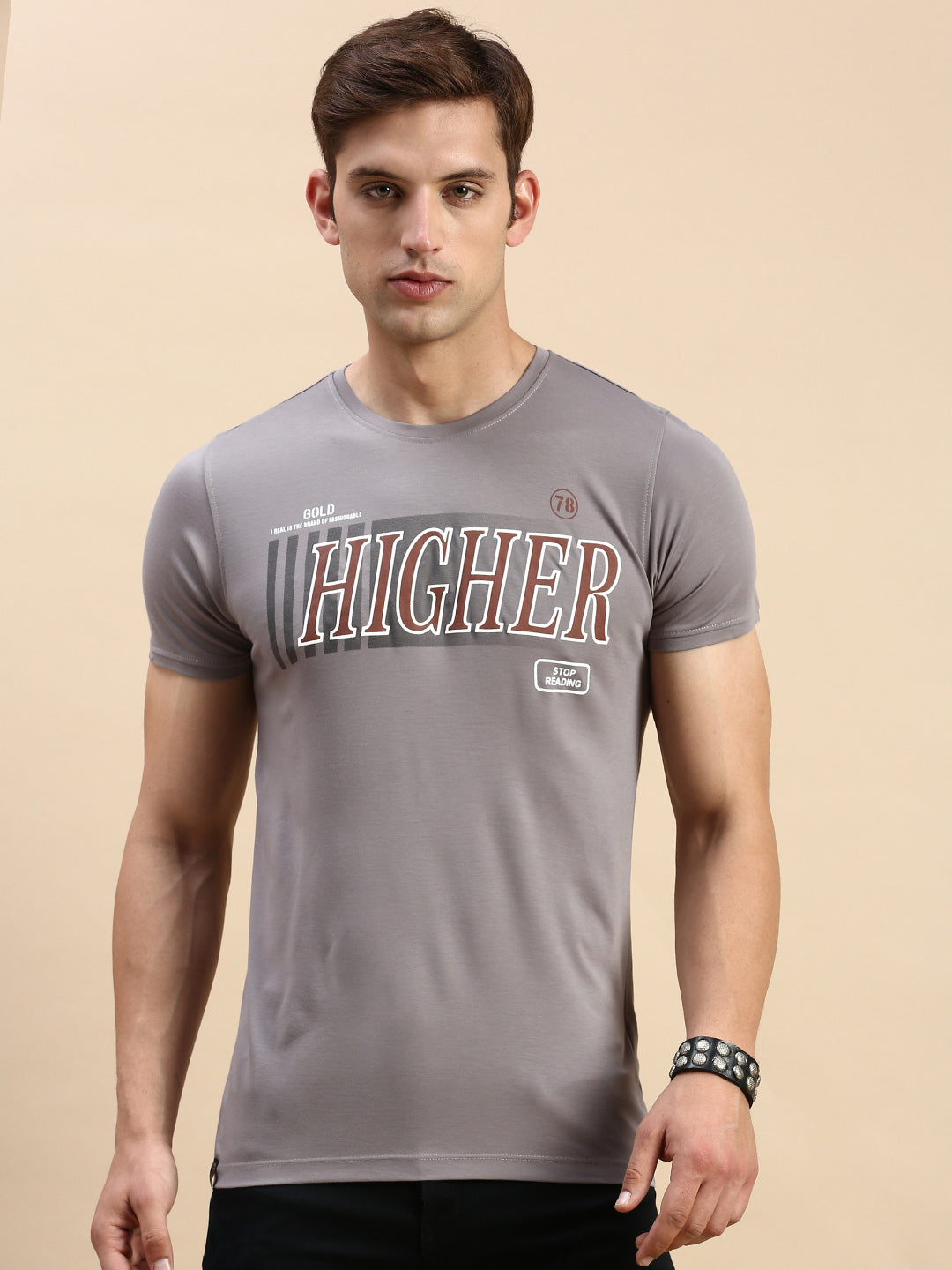 Men Grey Printed T Shirt