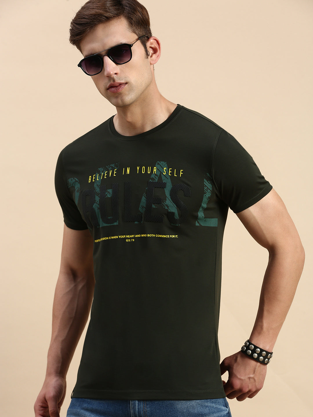 Men Green Printed T Shirt