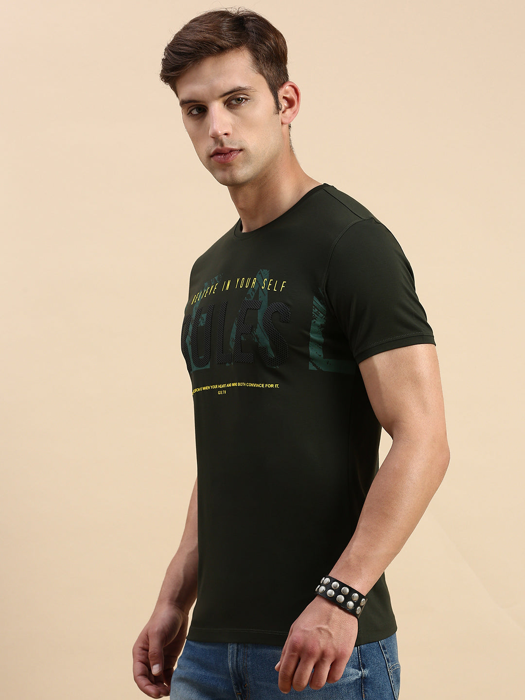 Men Green Printed T Shirt