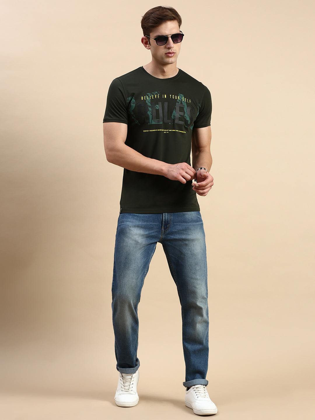 Men Green Printed T Shirt