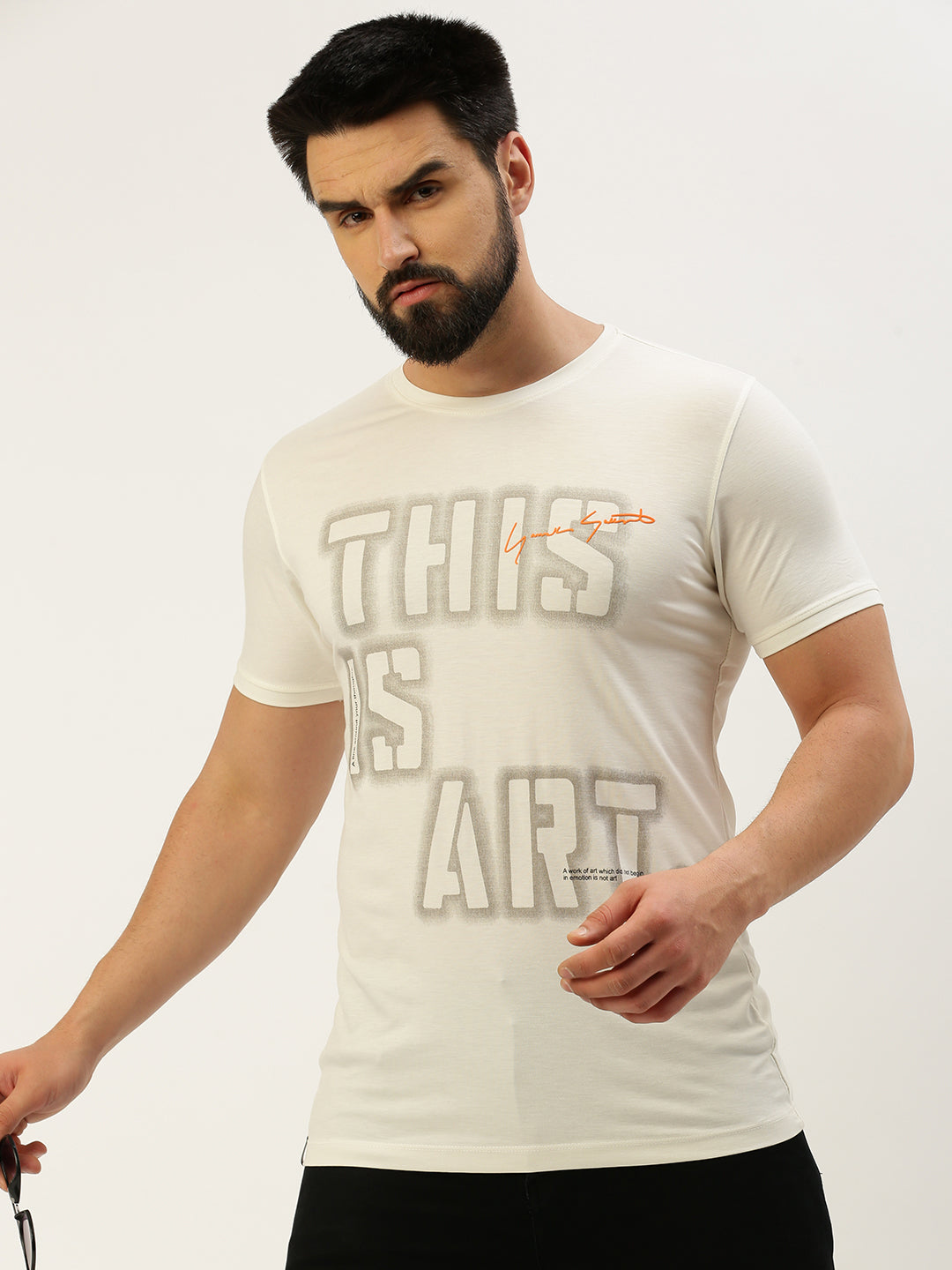 Men White Printed T Shirt