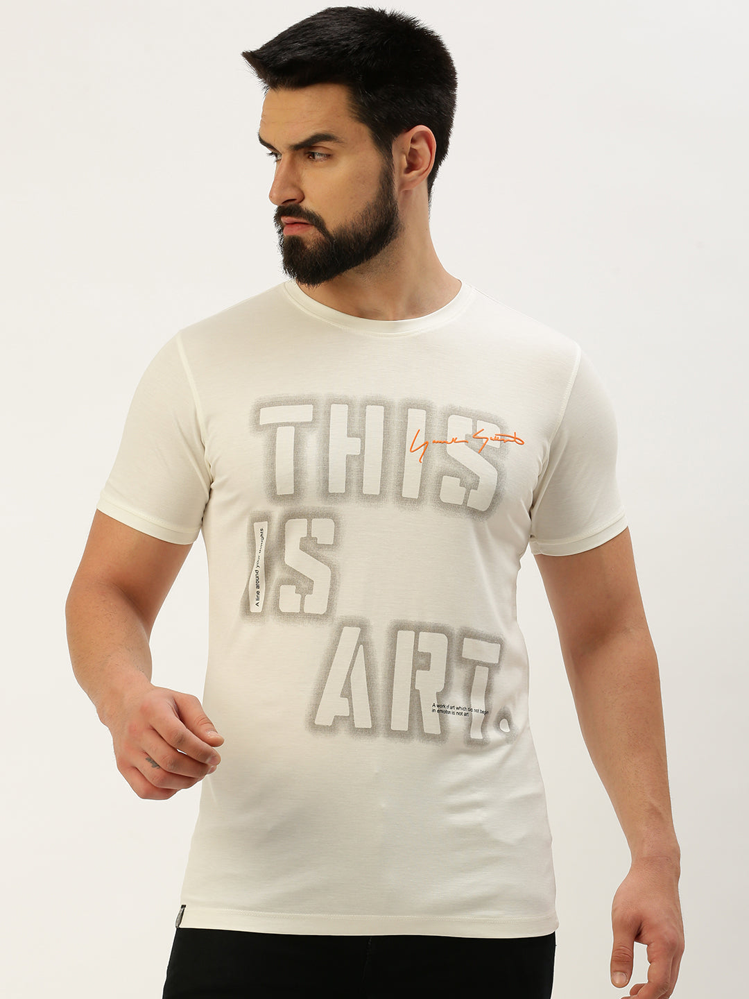 Men White Printed T Shirt