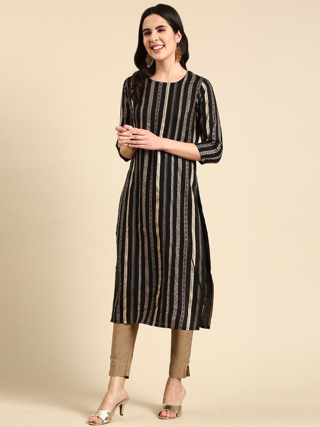 Women's Black Printed Straight Kurta