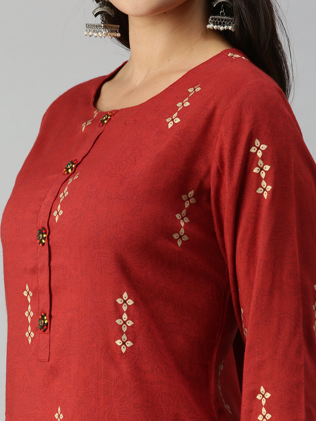 Women's BrownGold Floral Khatwa Straight Kurta