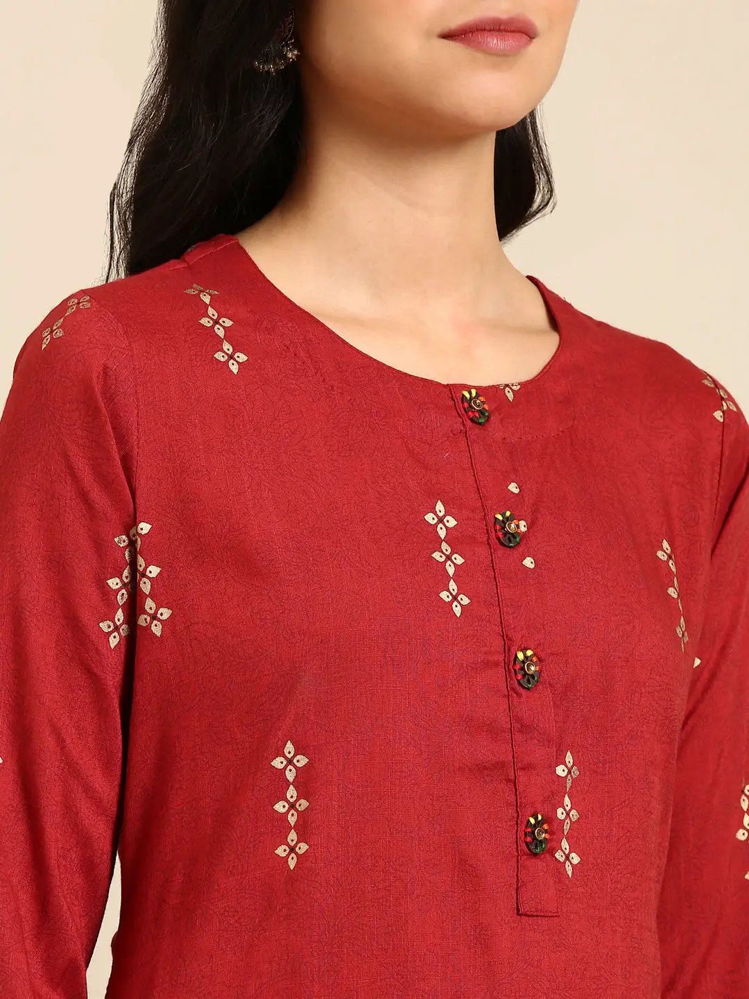 Women's Red Printed Straight Kurta