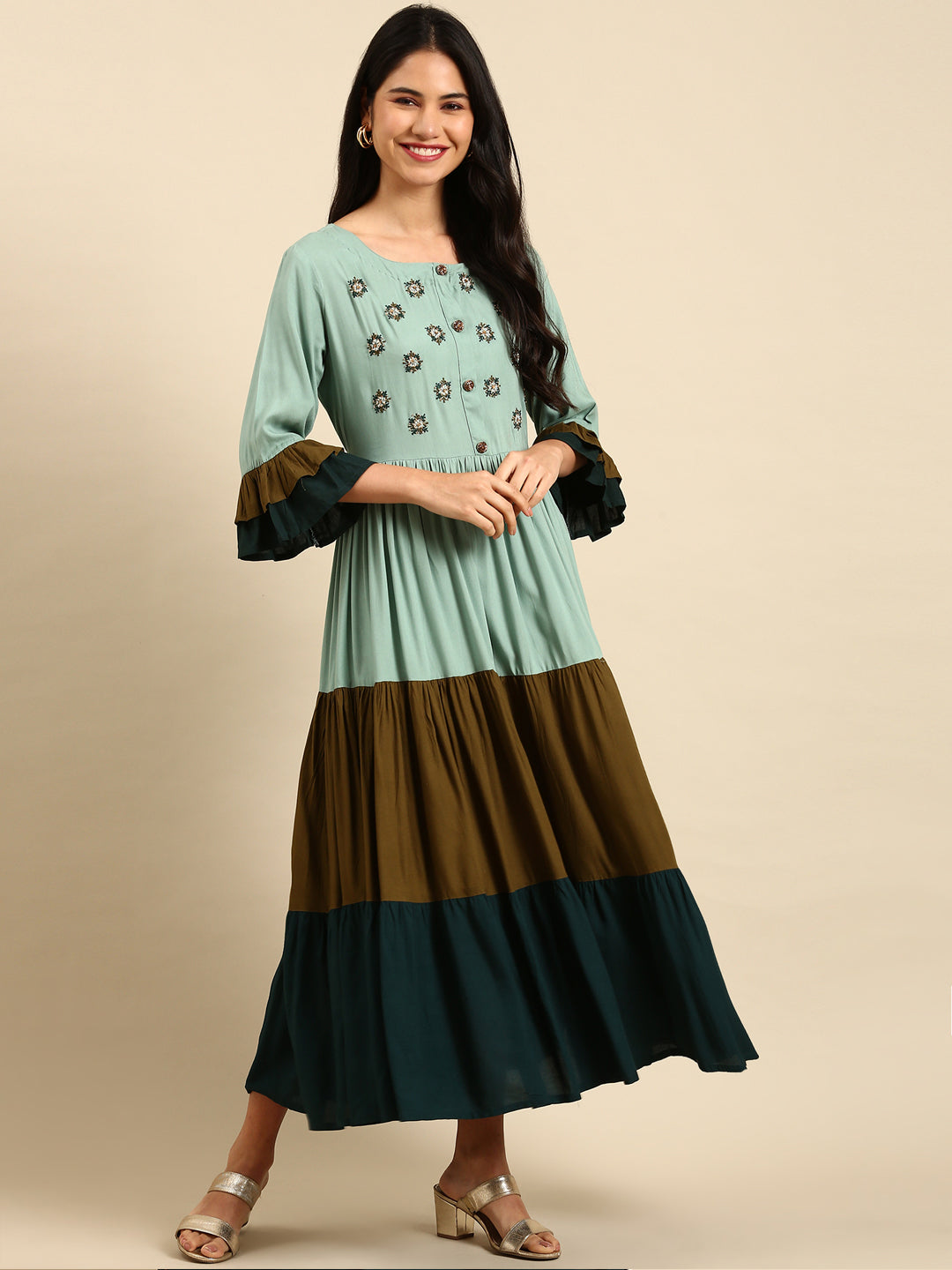 Women's Green Solid Anarkali Kurta