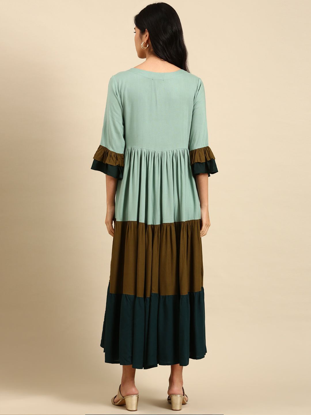 Women's Green Solid Anarkali Kurta