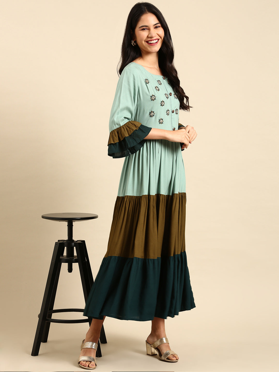 Women's Green Solid Anarkali Kurta