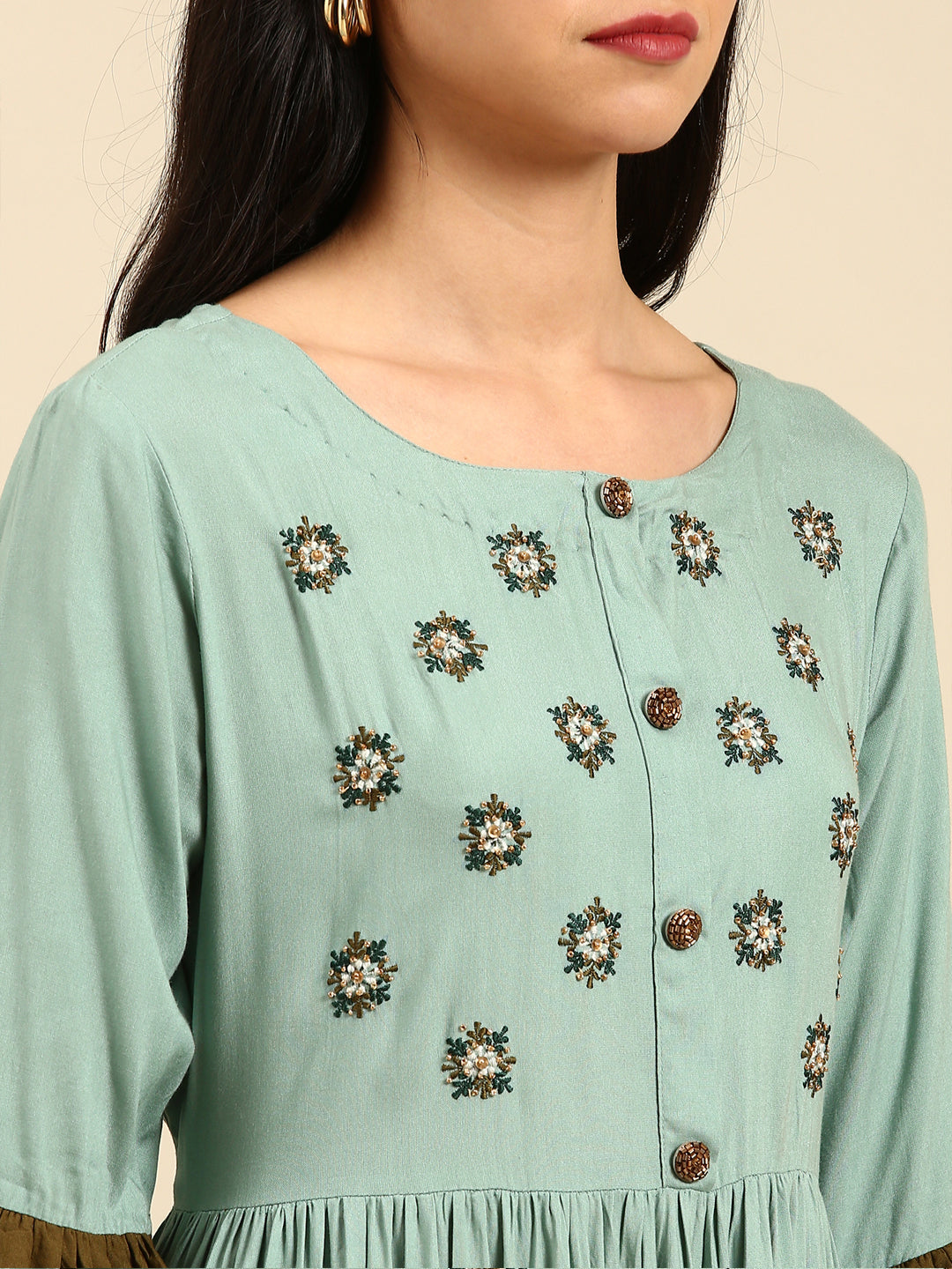 Women's Green Solid Anarkali Kurta