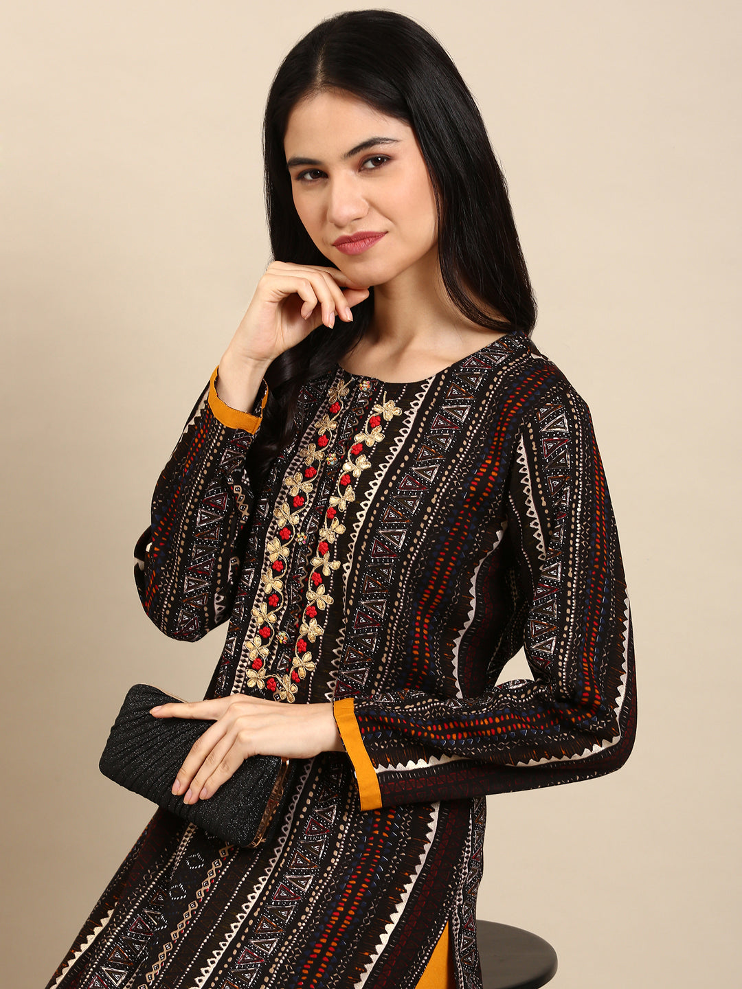 Women's Black Printed Kurta Set