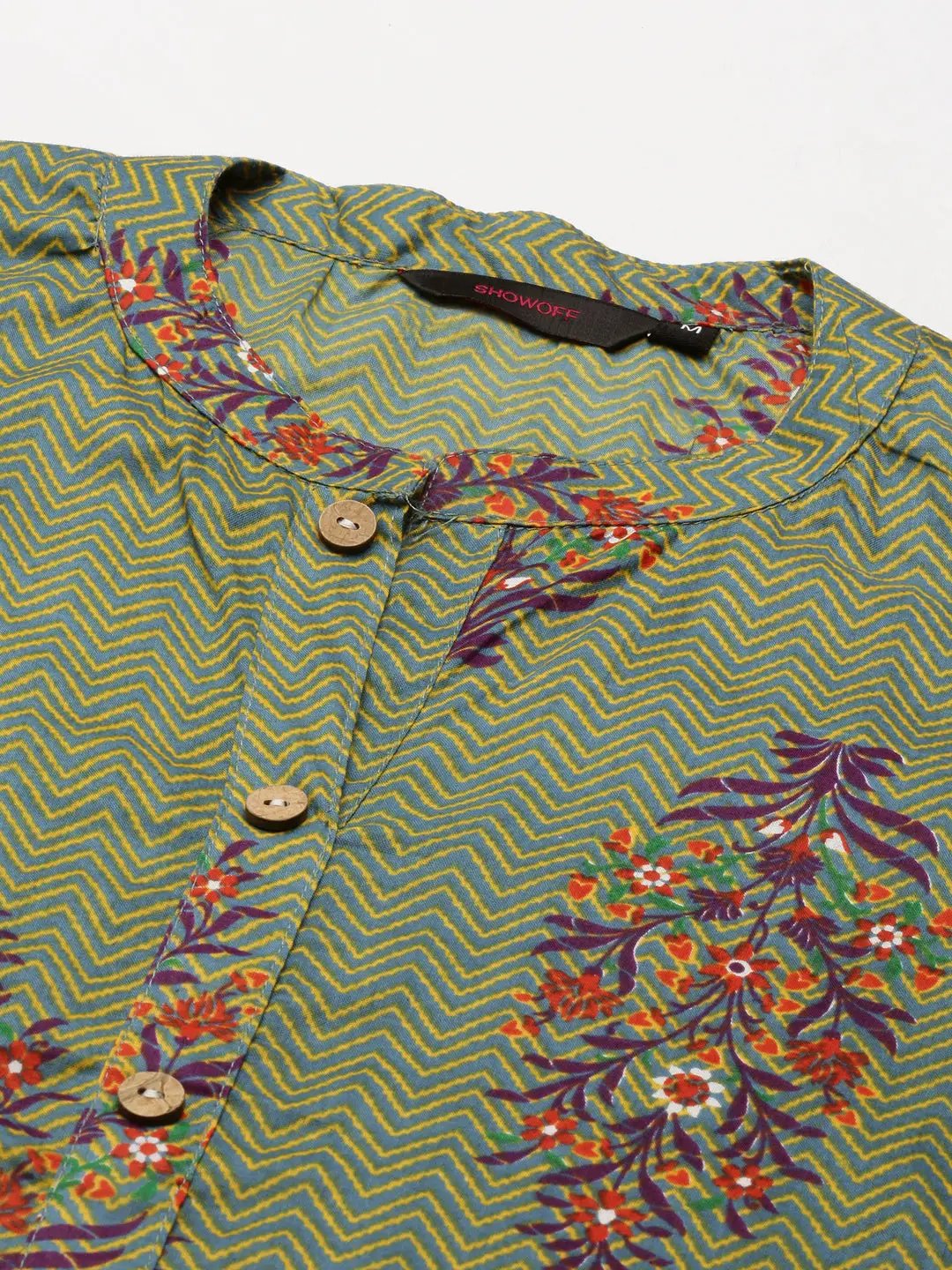 Women's Multi Floral Printed Mandarin Collar Straight Kurta