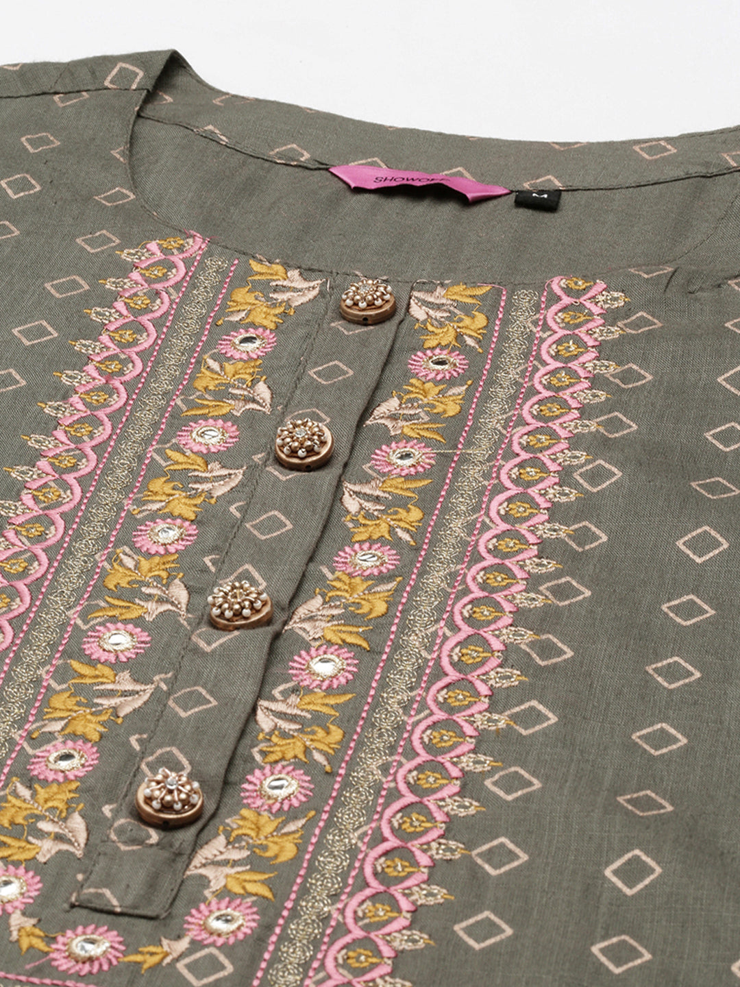 Women's Olive Geometrical Kurta Set