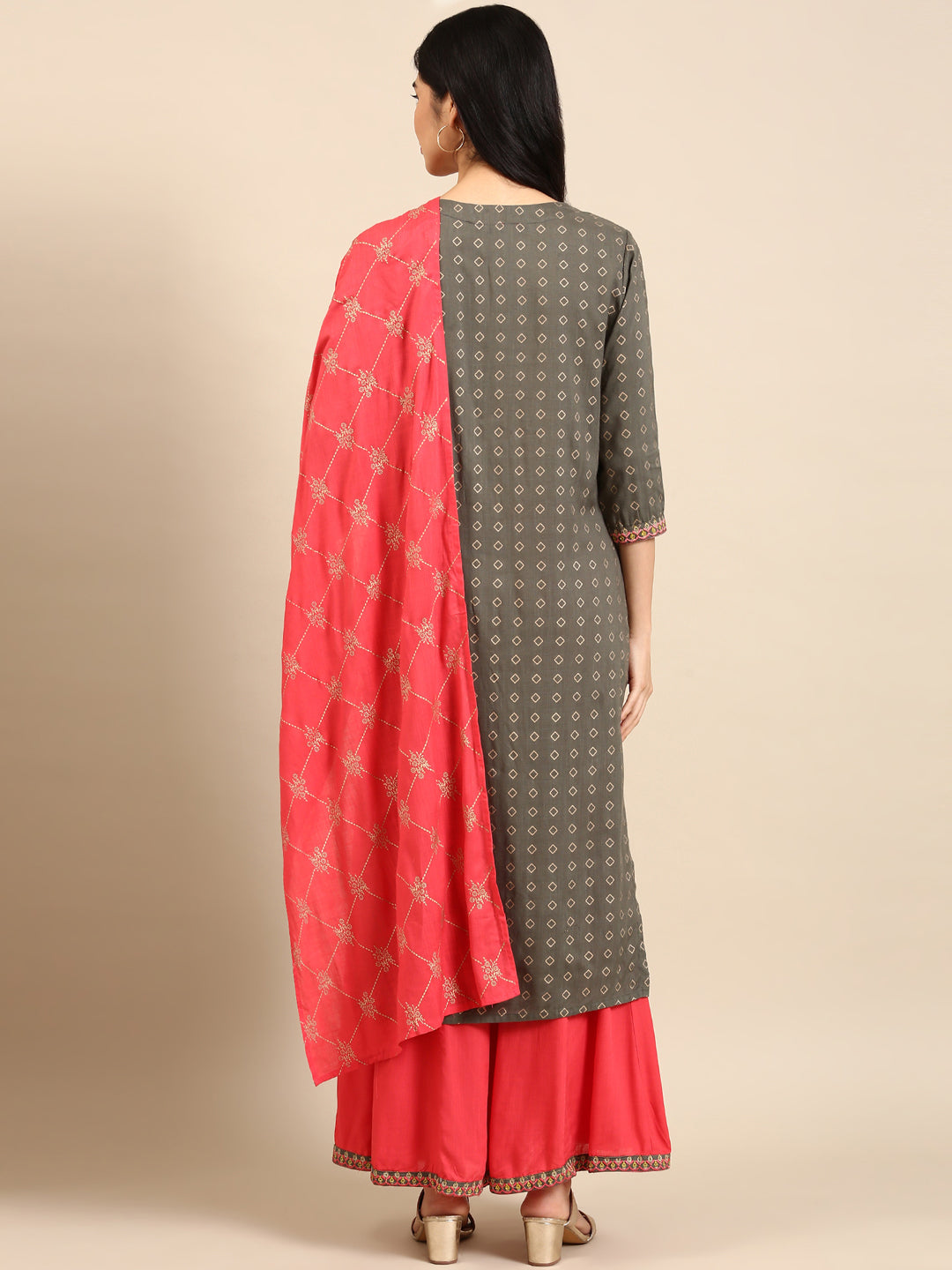 Women's Olive Geometrical Kurta Set