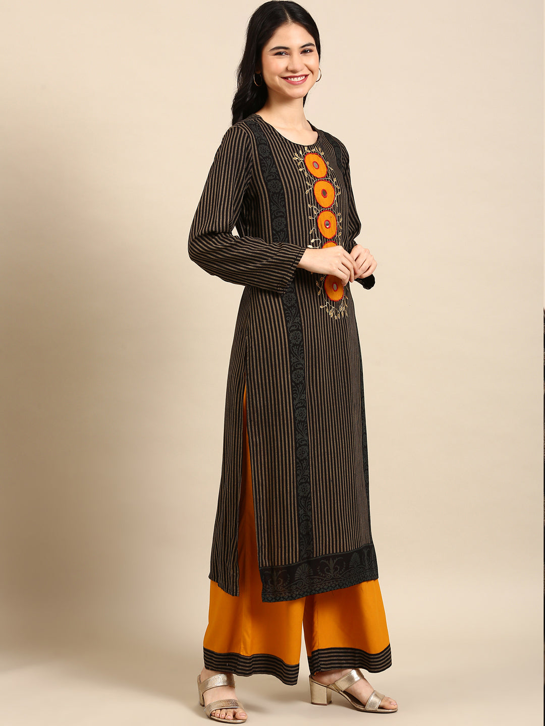 Women's Black Striped Kurta Set