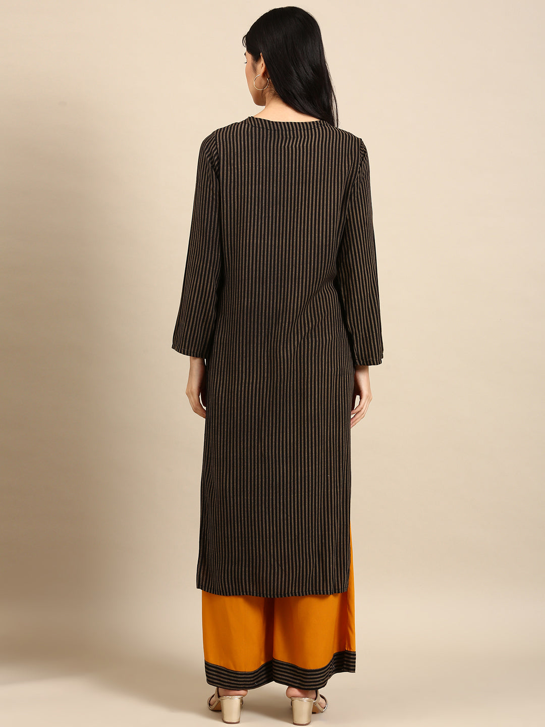 Women's Black Striped Kurta Set