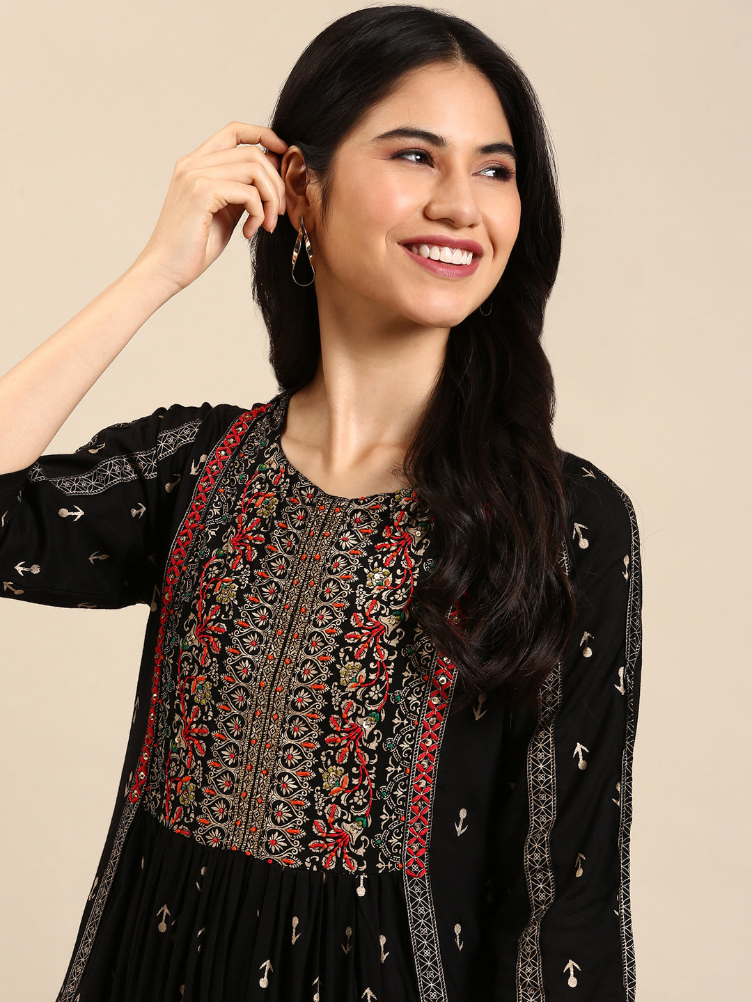 Women's Black Printed Anarkali Kurta