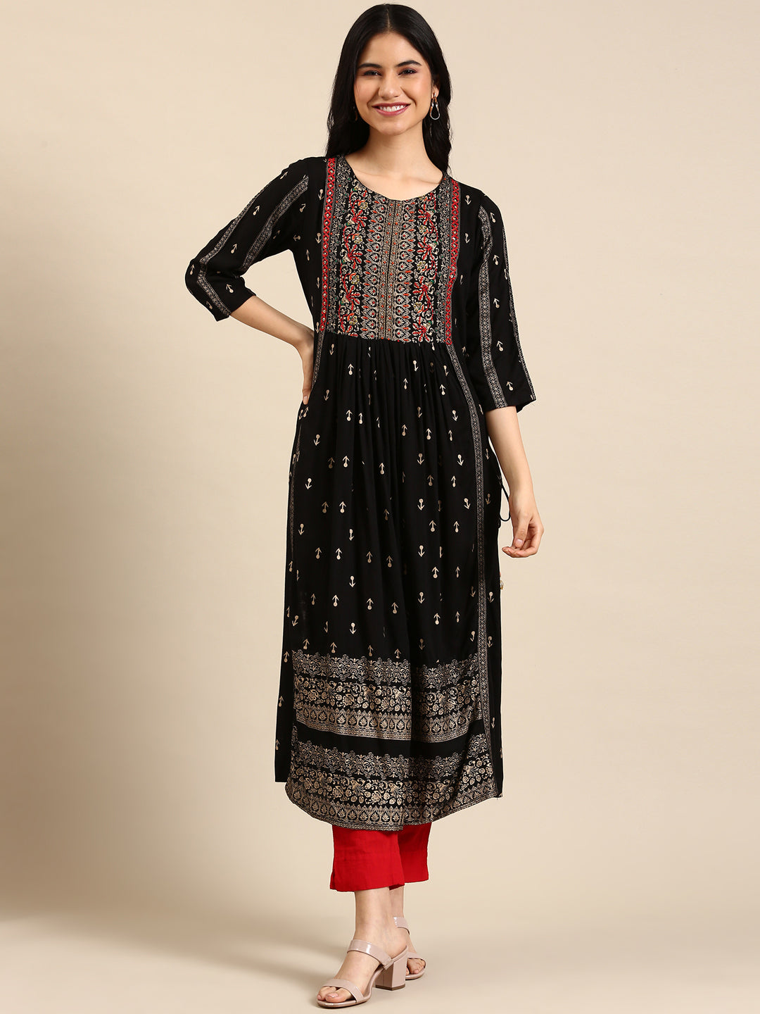 Women's Black Printed Anarkali Kurta