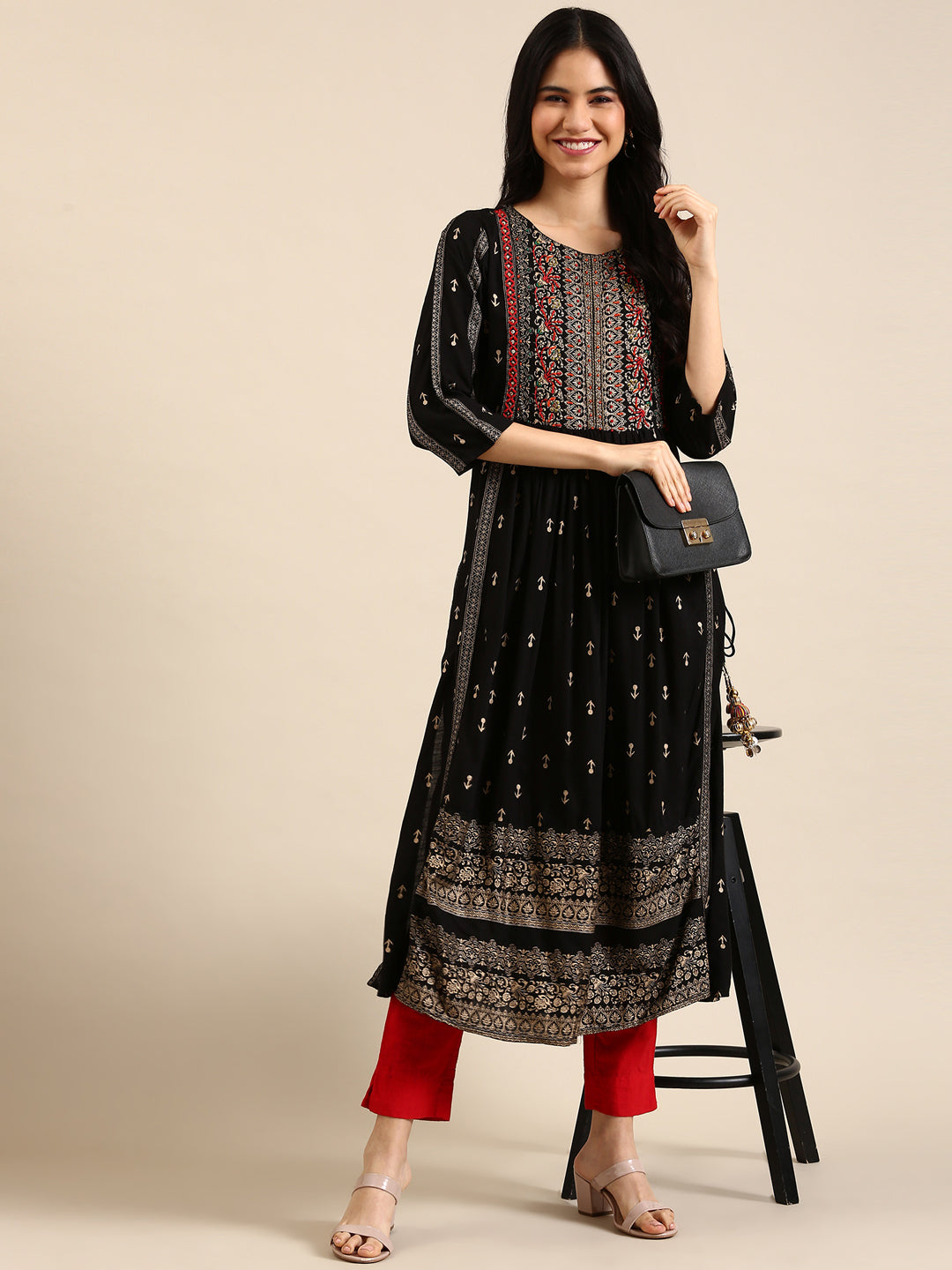 Women's Black Printed Anarkali Kurta