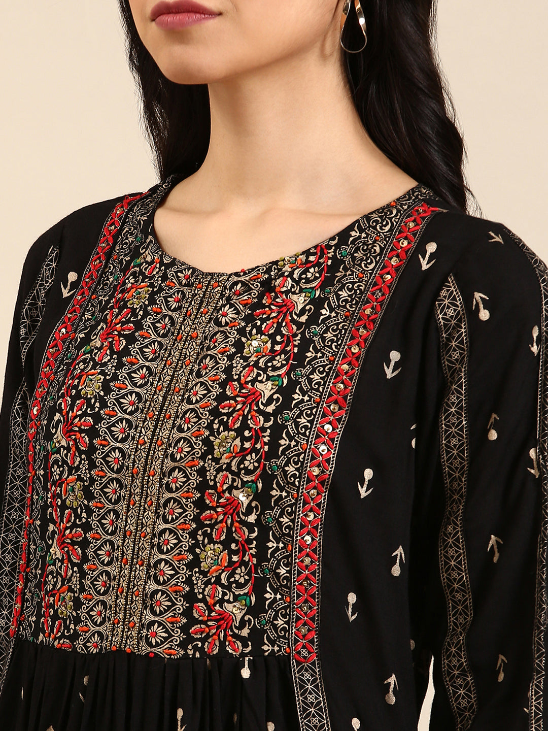 Women's Black Printed Anarkali Kurta