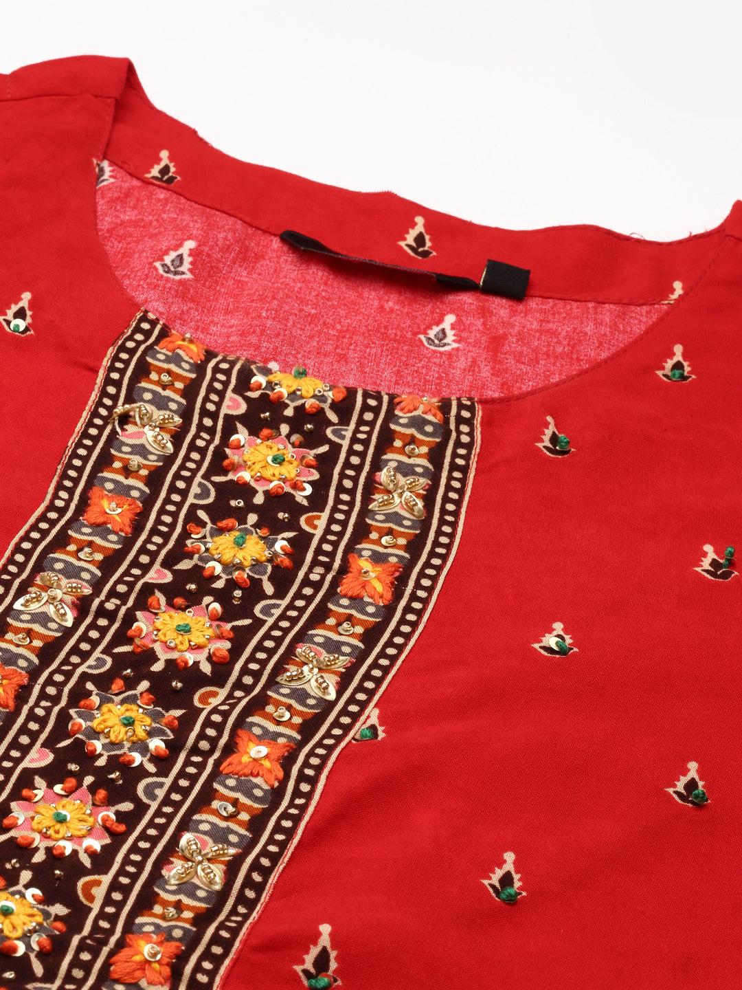 Women's Red Embellished Anarkali Kurta