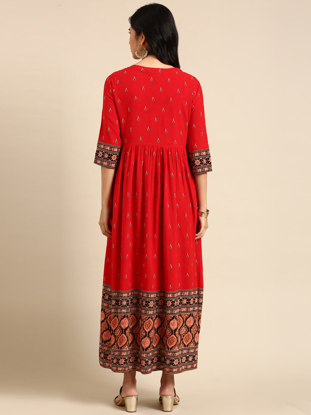 Women's Red Embellished Anarkali Kurta