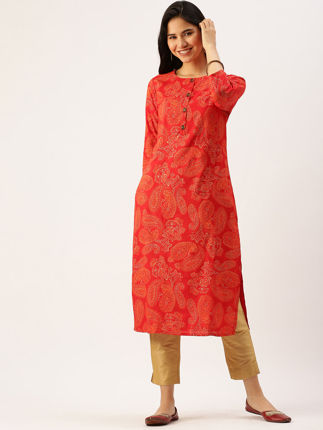 Women's Red Printed Straight Kurtas