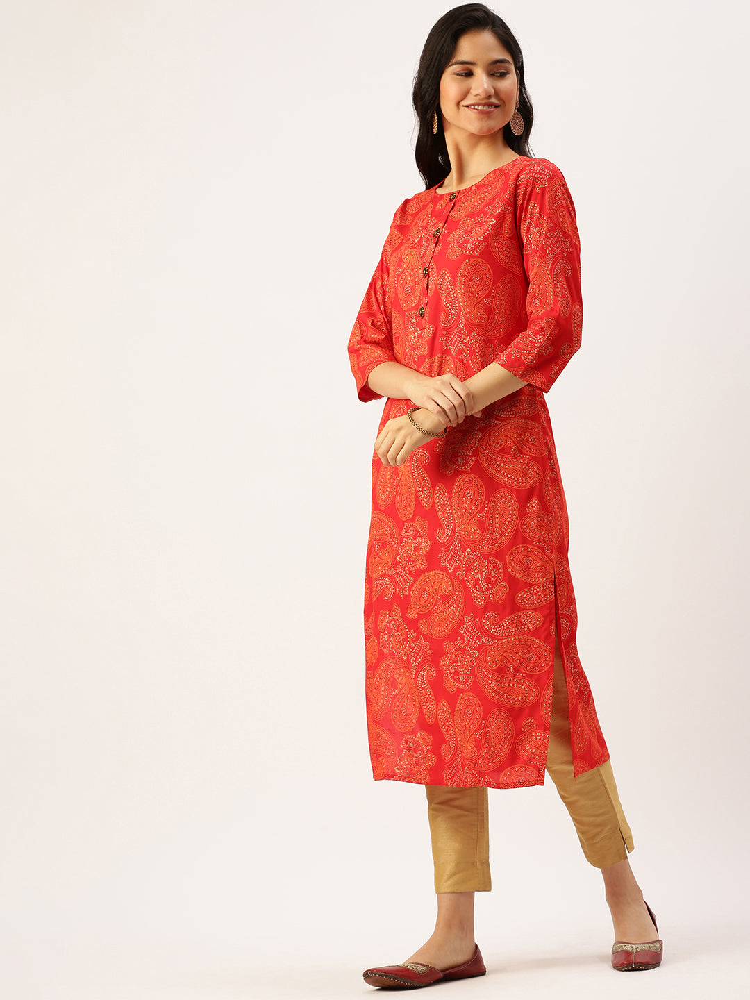 Women's Red Printed Straight Kurtas