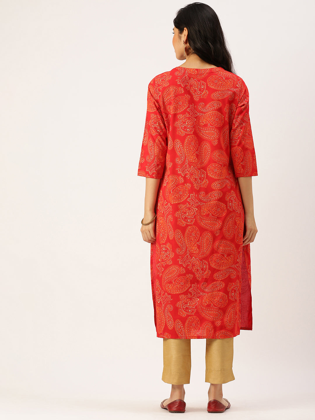 Women's Red Printed Straight Kurtas