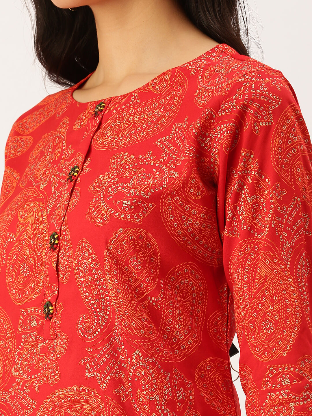 Women's Red Printed Straight Kurtas