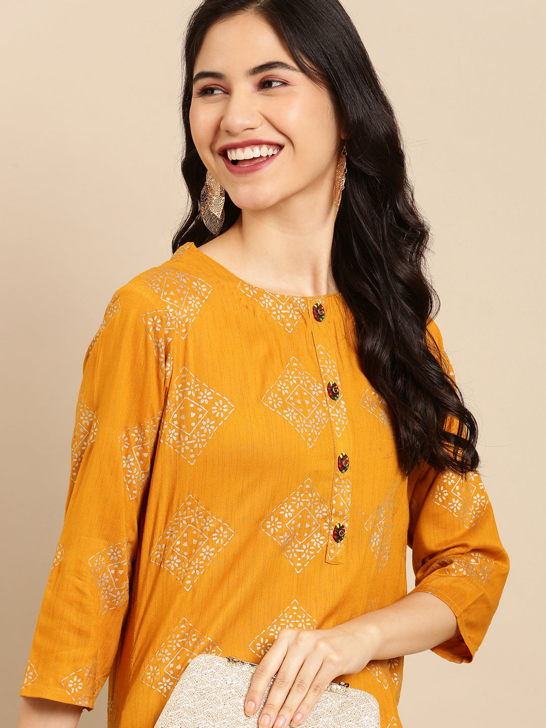 Women's Yellow Printed Straight Kurta