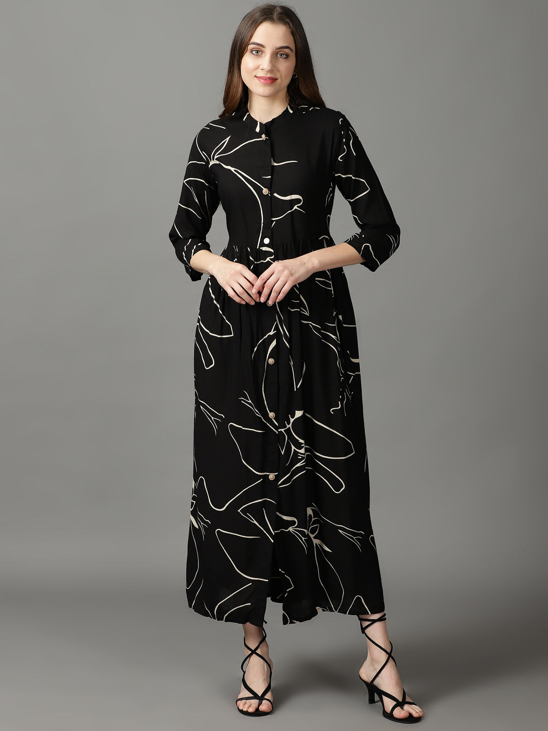 Women's Black Printed Maxi Dress