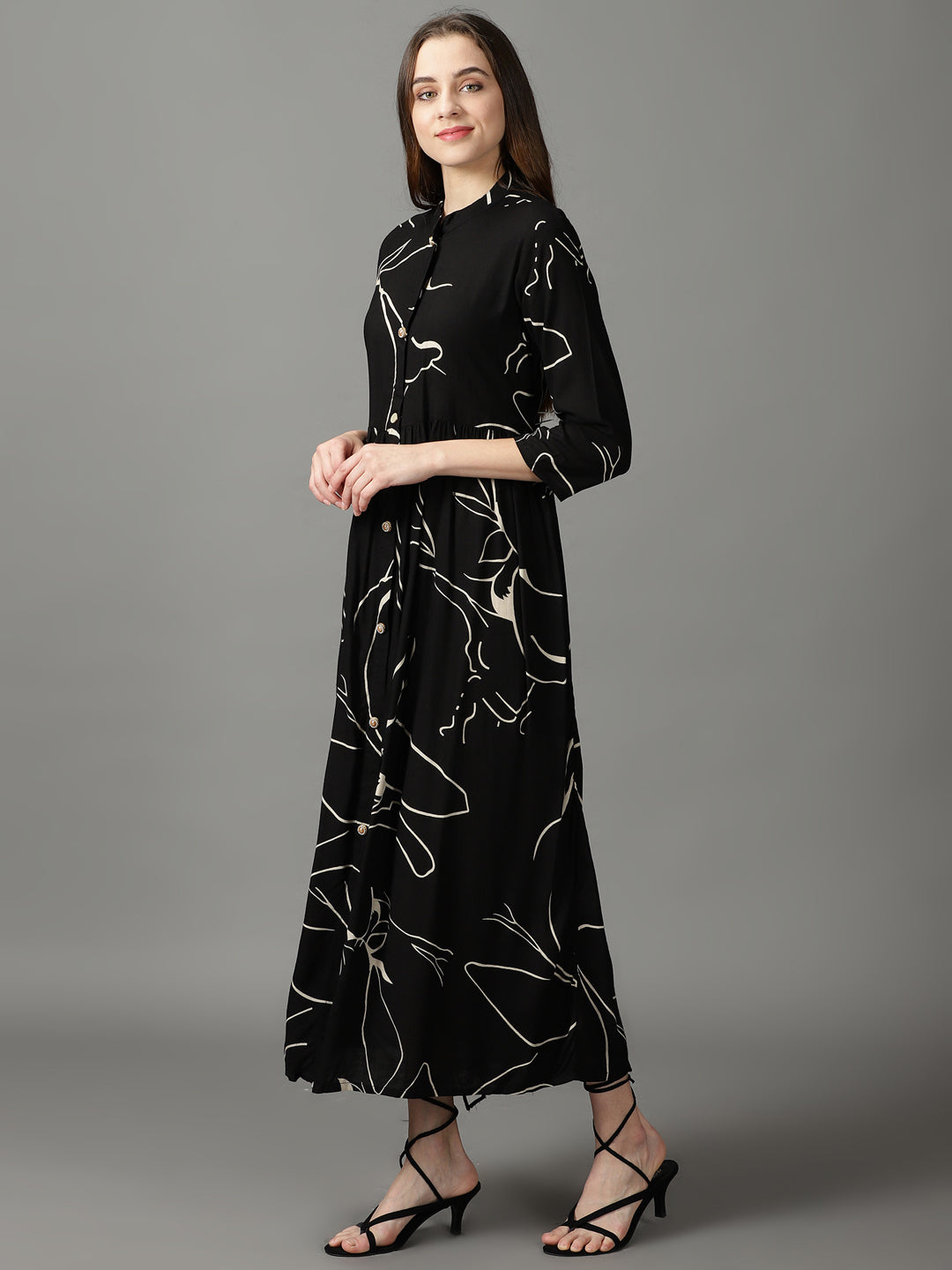 Women's Black Printed Maxi Dress