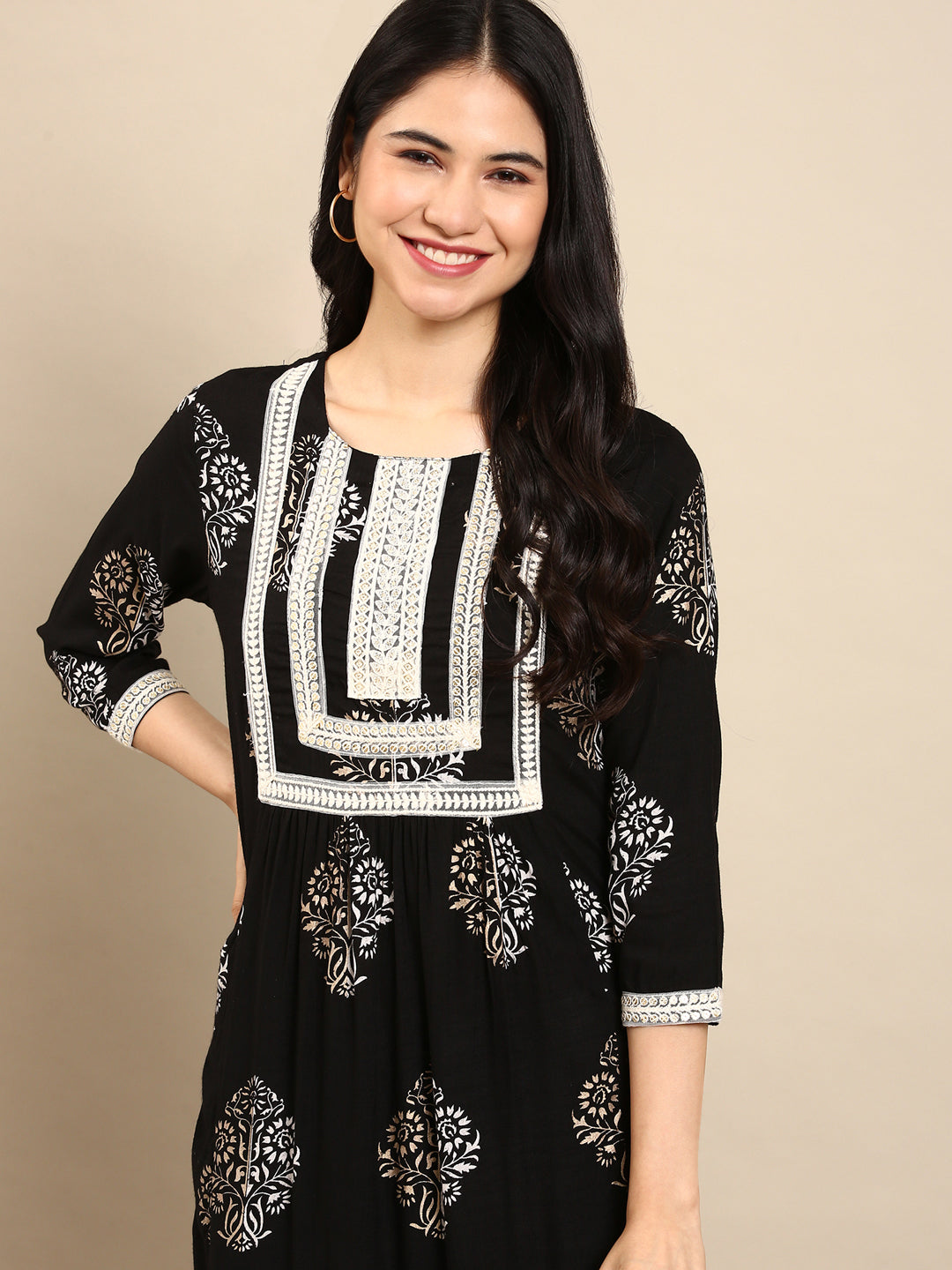 Women's Black Floral Kurta Set