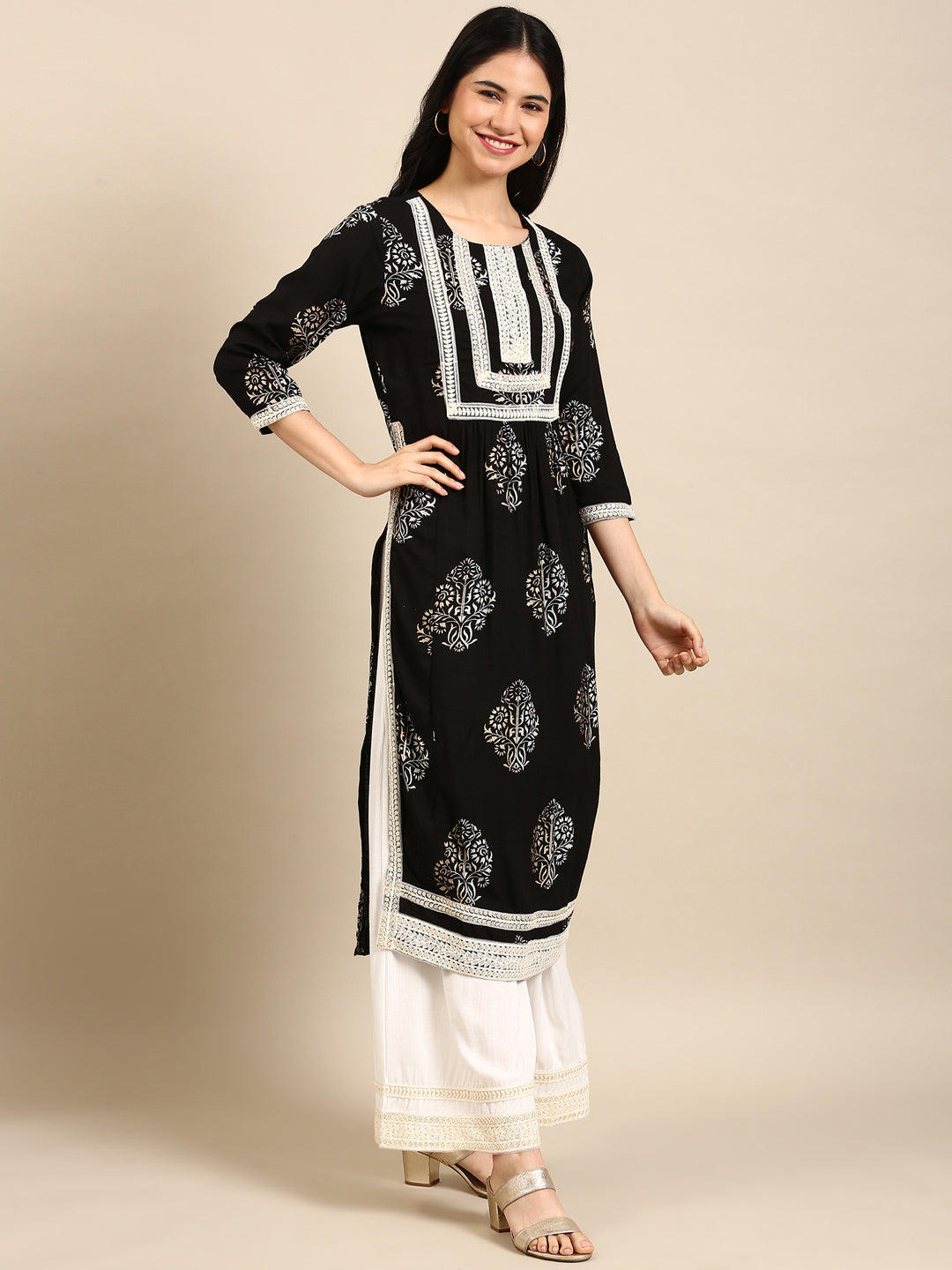 Women's Black Floral Kurta Set