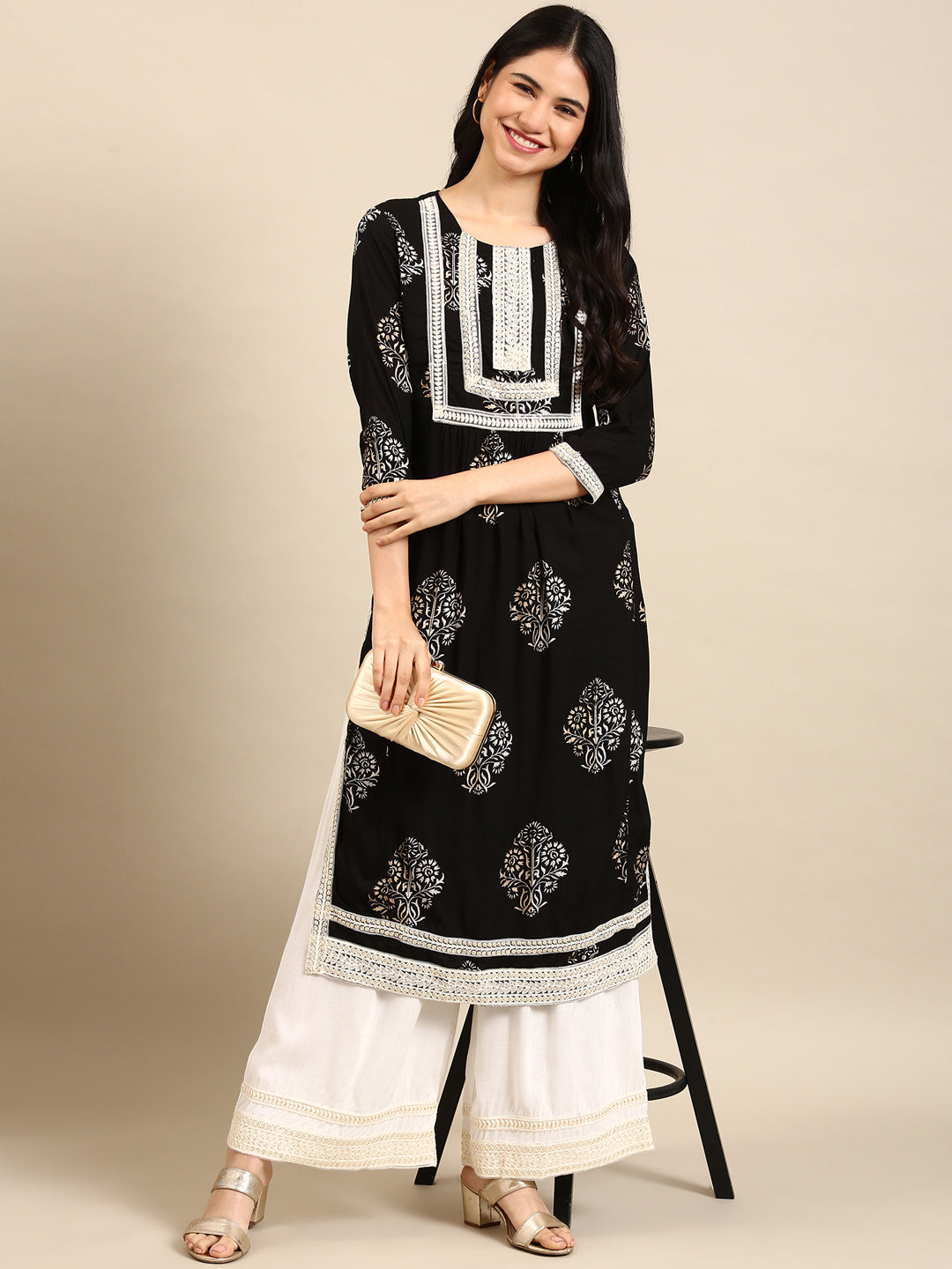 Women's Black Floral Kurta Set