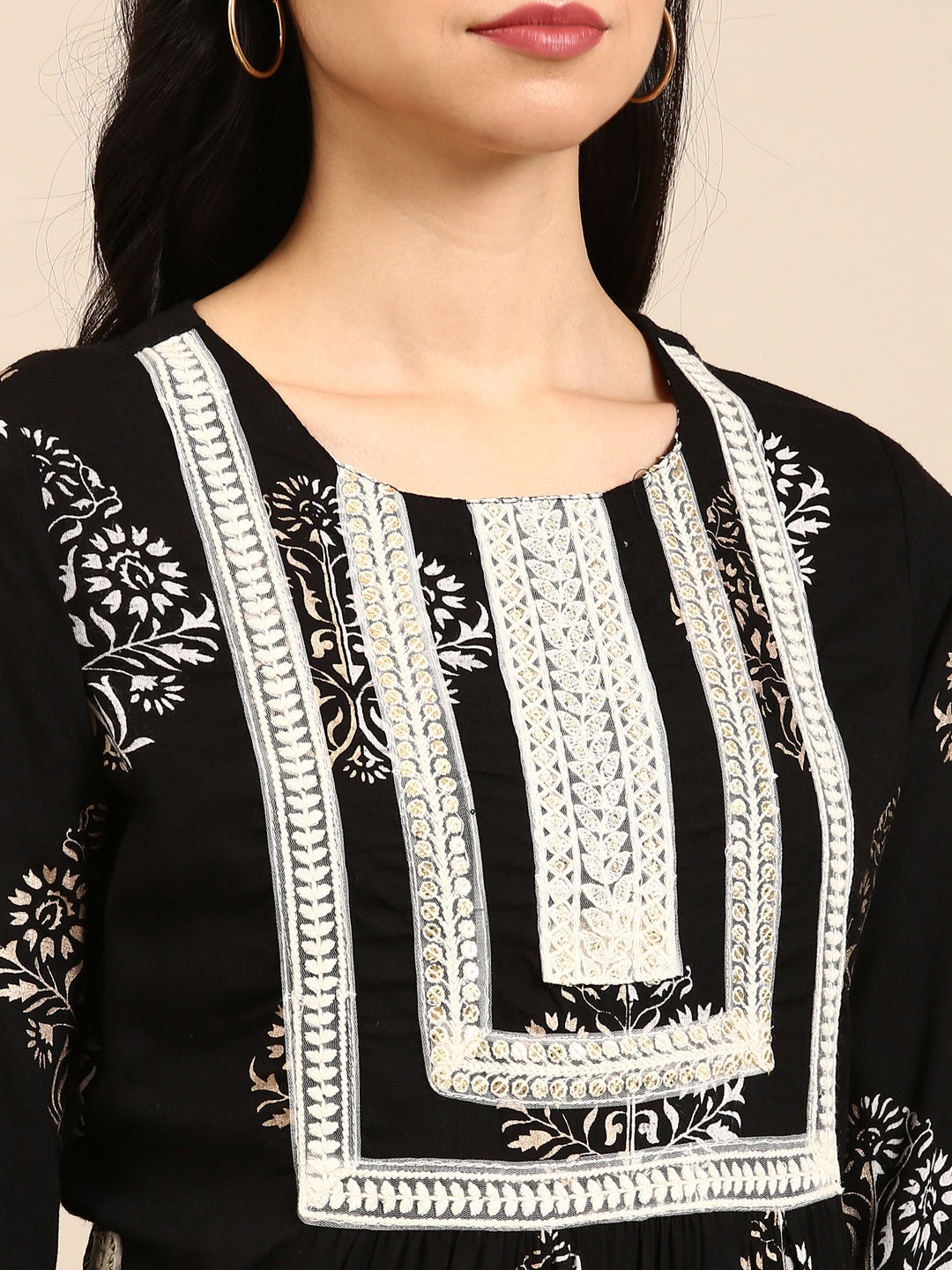 Women's Black Floral Kurta Set