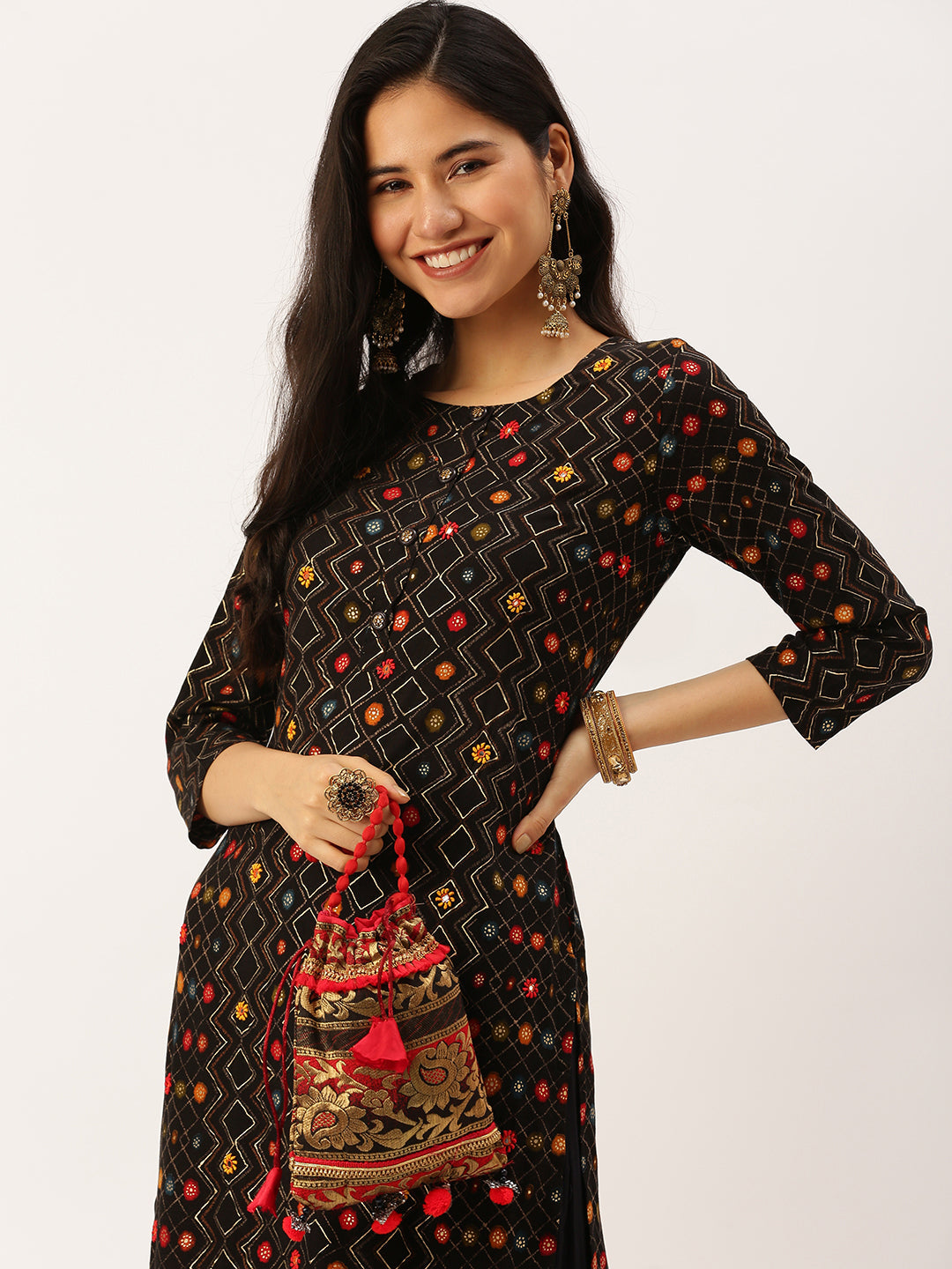 Women's Black Printed Straight Kurtas