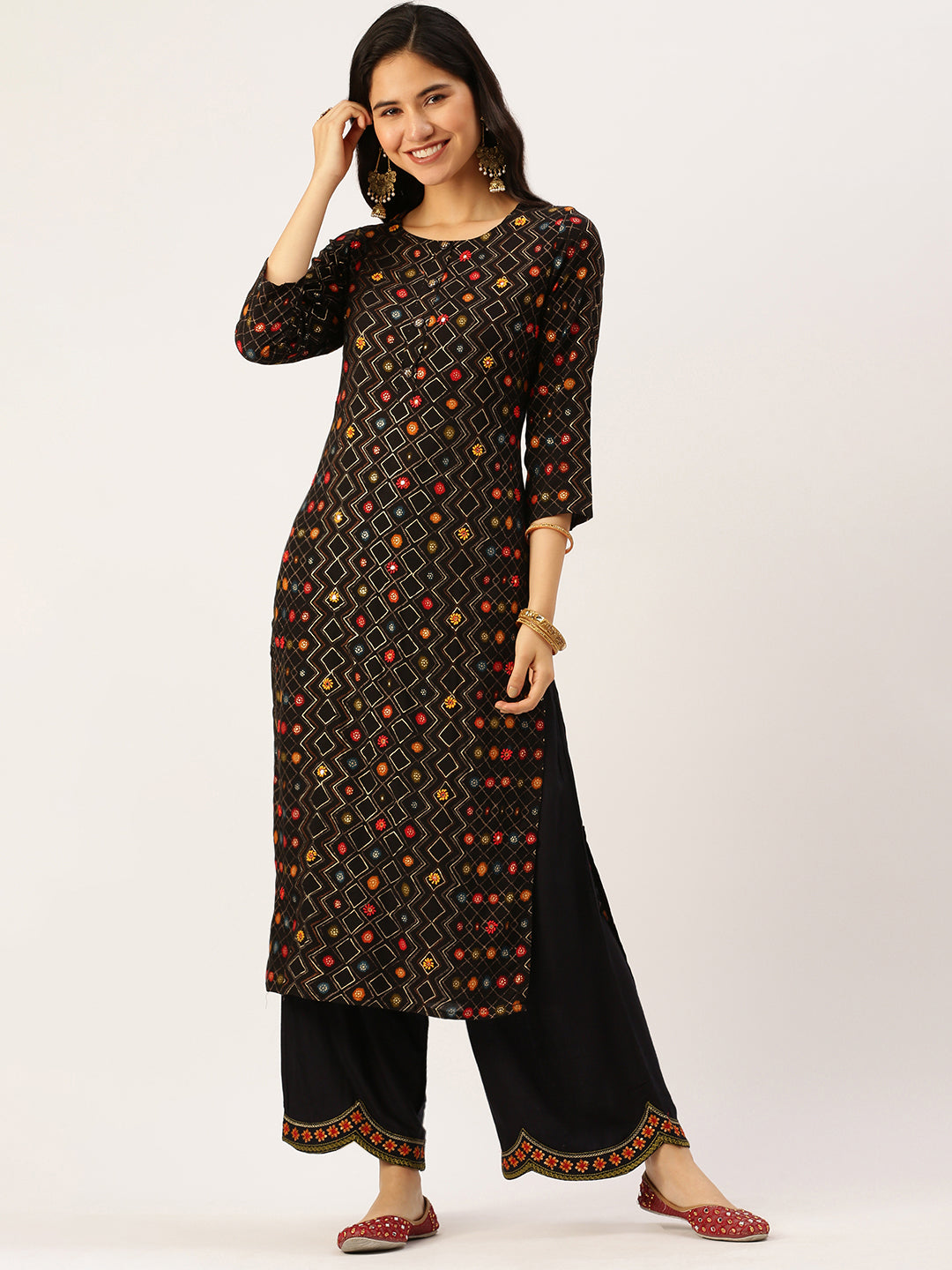 Women's Black Printed Straight Kurtas