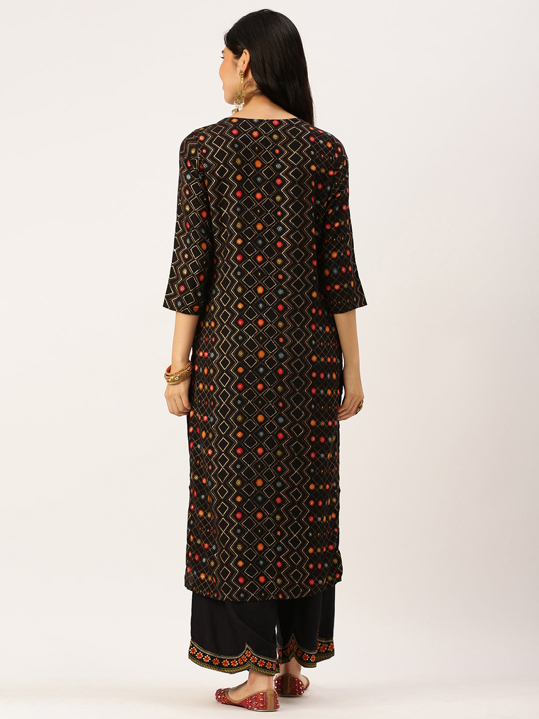 Women's Black Printed Straight Kurtas