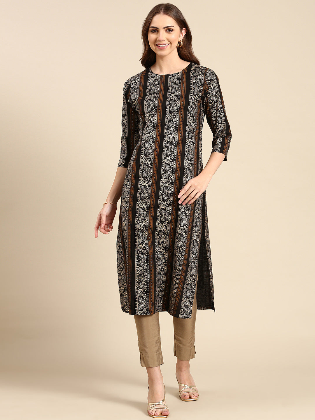 Women's Black Printed Straight Kurta