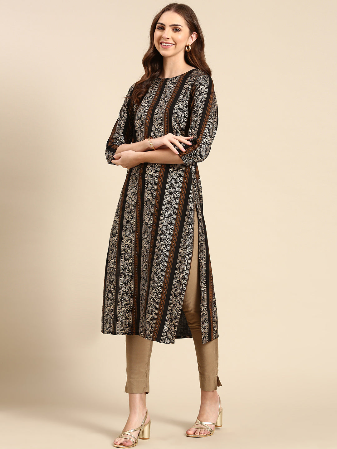 Women's Black Printed Straight Kurta