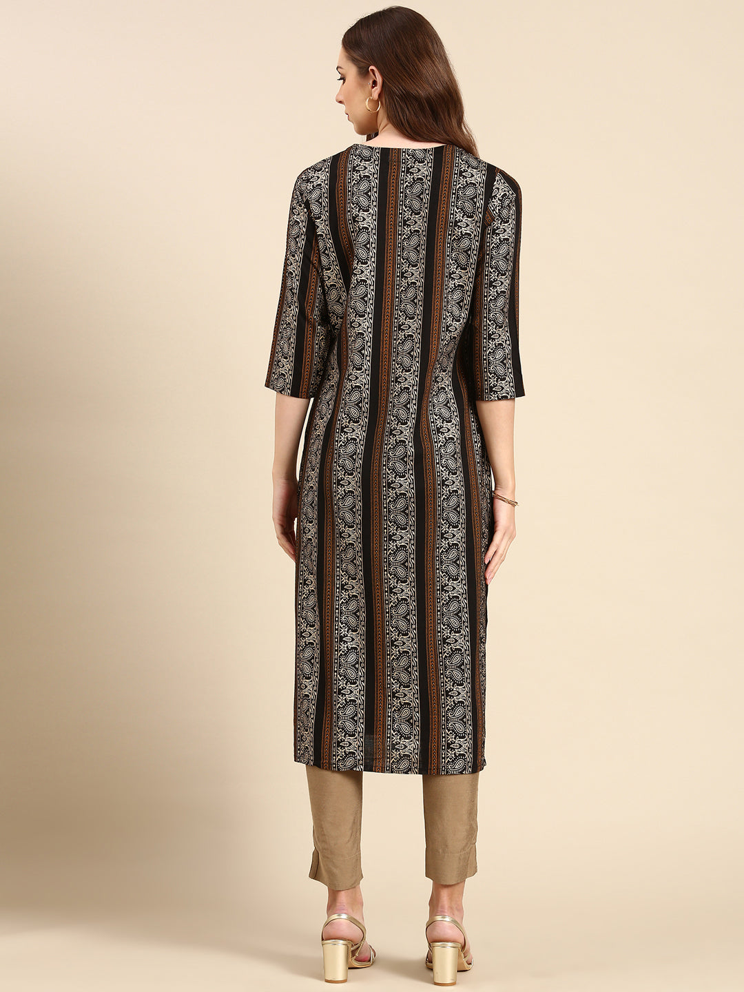 Women's Black Printed Straight Kurta