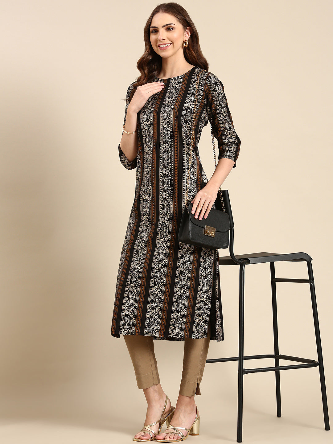 Women's Black Printed Straight Kurta