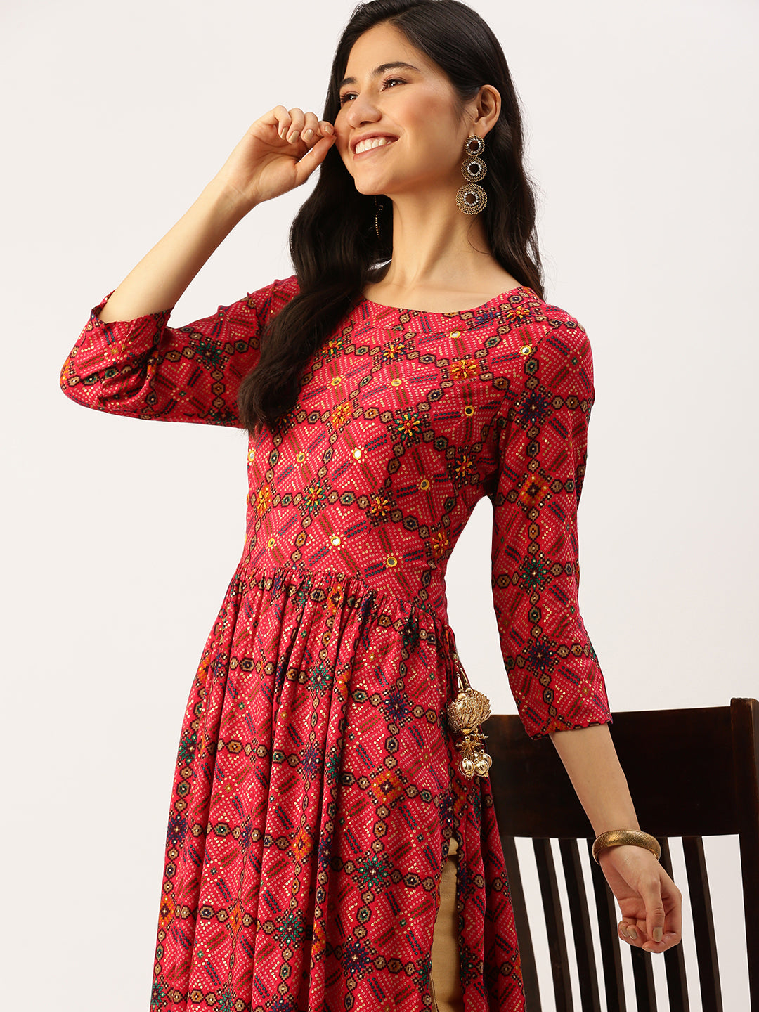 Women's Pink Printed A-Line Kurtas