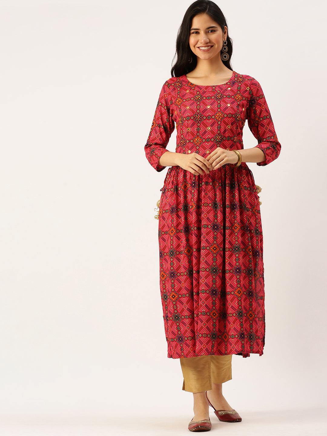 Women's Pink Printed A-Line Kurtas