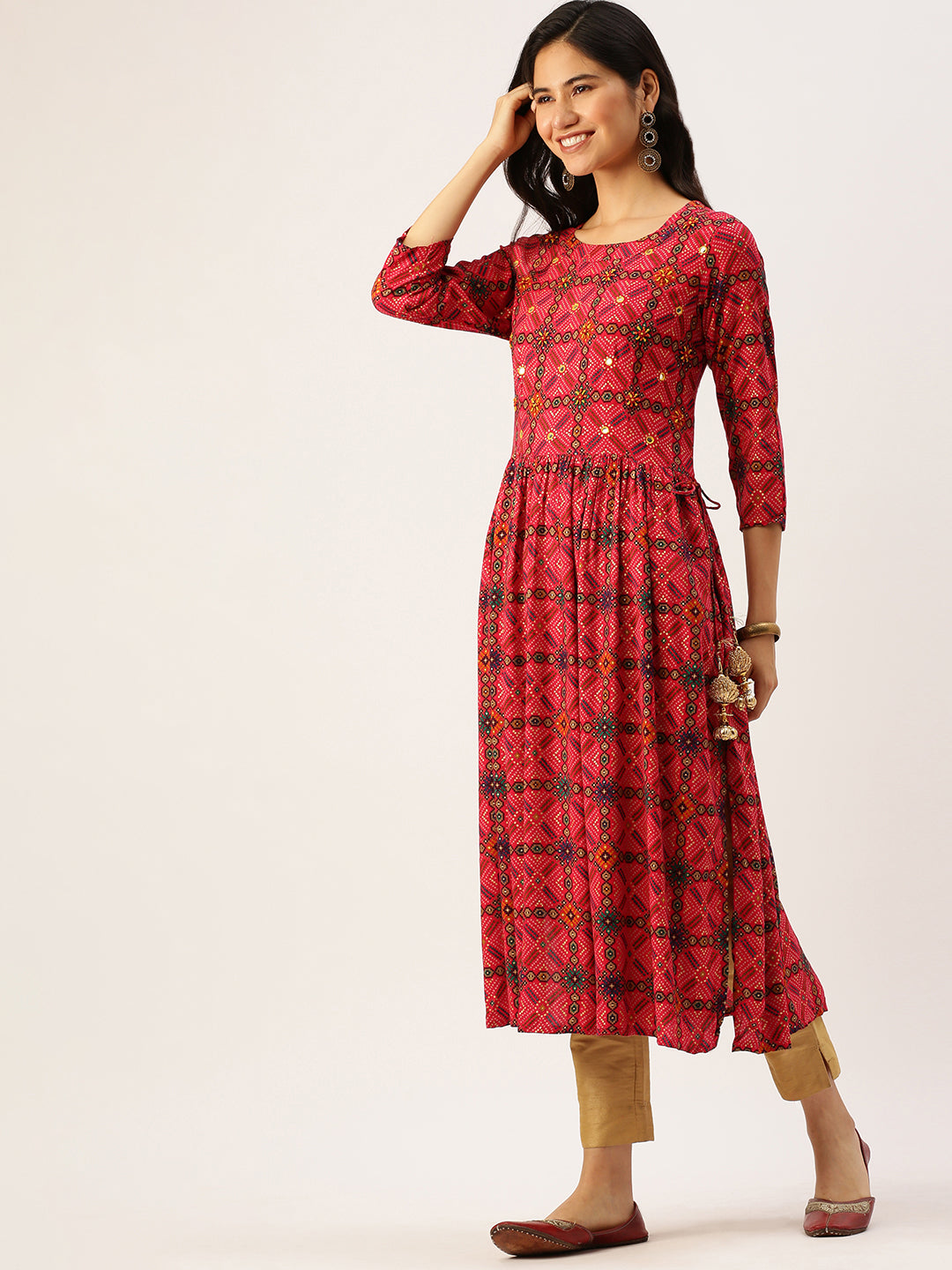 Women's Pink Printed A-Line Kurtas