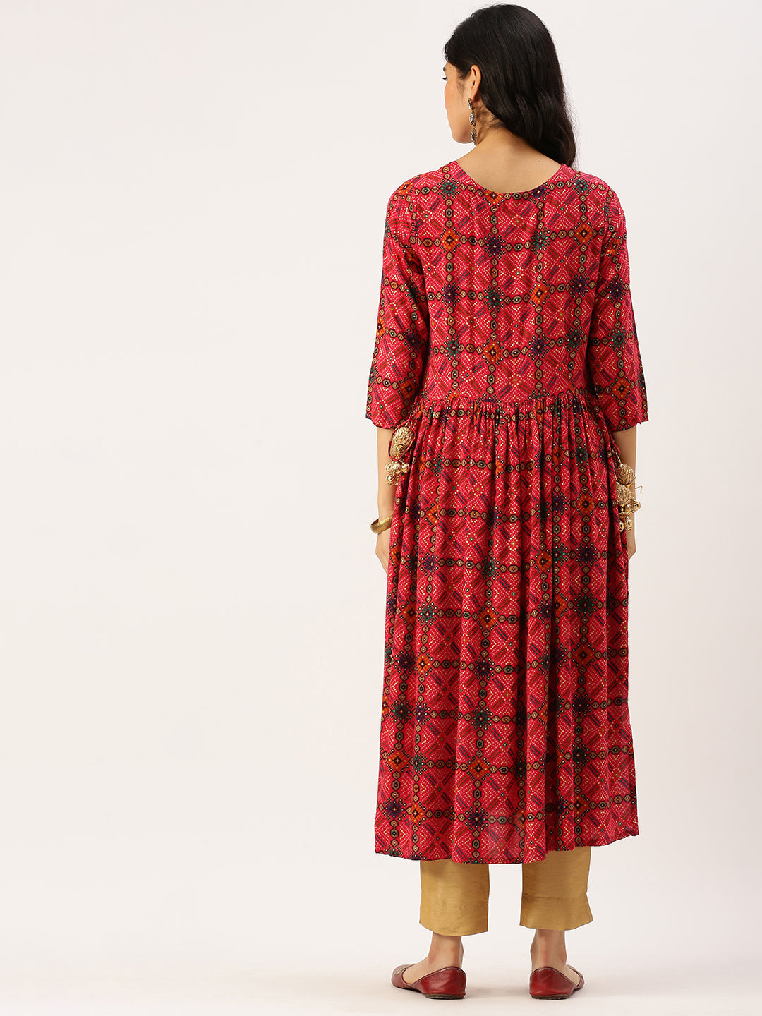 Women's Pink Printed A-Line Kurtas