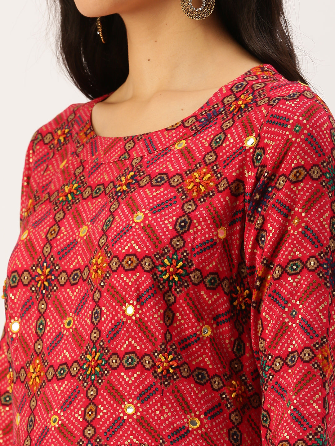 Women's Pink Printed A-Line Kurtas